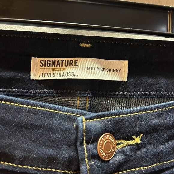 Signature Levi Strauss Gold Mid Rise Skinny Stretch Blue Denim Jeans 16L W34 L32 - Picture 4 of 16